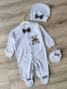 Человечек Waffle "Мишка" серый, мальчик 0-3-6 месяцев