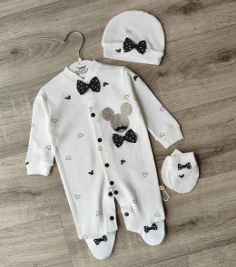 Человечек Waffle "Черные мышки" белый , мальчик 0-3-6 месяцев