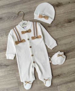 Человечек Waffle "Бабочка" молочный, мальчик 0-3-6 месяцев