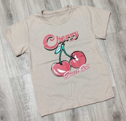 Футболка " Cherry"  бежевый, девочка 10-11-12-13 лет