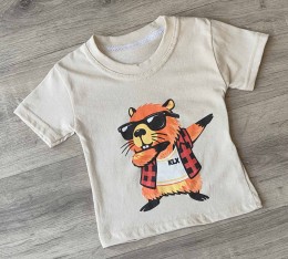 Футболка "Бобер" бежевый, мальчик 1,5-3-5-7-9  лет