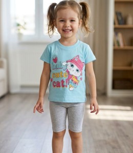 Костюм Mini Mika «Baby cute cat!» бирюзовый, девочка 9-12-18-24 месяцев