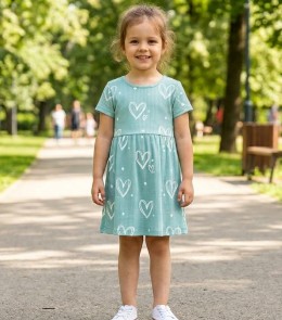 Платье CHN «Сердечки» бирюзовый, 3-4-5-6 лет