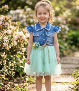 Платье Tot Girls «Цветочек» бирюзовый, 1-2-3-4 года