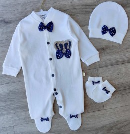 Человечек Amore Baby "Корона" белый и синий , мальчик 0-3-6 месяцев