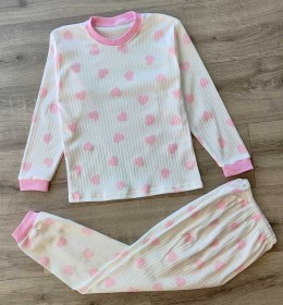 Пижама "Сердца" молочный, девочка 6-7-8 лет