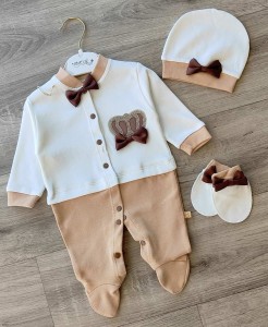 Чоловічок Amore Baby "Корона" білий і бежевий, хлопчик 0-3-6 місяців