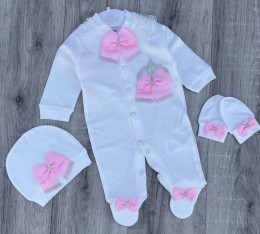 Чоловічок Amore Baby "Корона" білий і рожевий, дівчинка 0-3-6 місяців