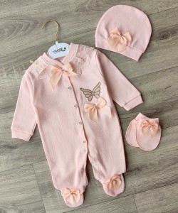 Чоловічок Amore Baby "Метелик" персиковий, дівчинка 0-3-6 місяців