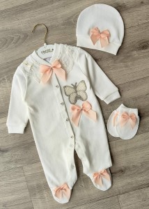 Чоловічок Amore Baby "Метелик" білий і персиковий, дівчинка 0-3-6 місяців