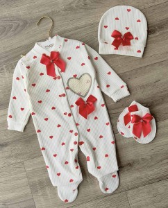 Человечек Amore Baby "Красные сердца" белый+красный, девочка 0-3-6 месяцев