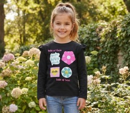 Реглан O.T.R «Цветочки» чёрный, девочка 9-10-11-12 лет