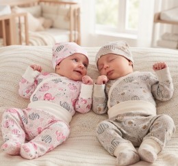 Комплект "Слоники" розовый и бежевый, мальчик и девочка 0-3 месяцев