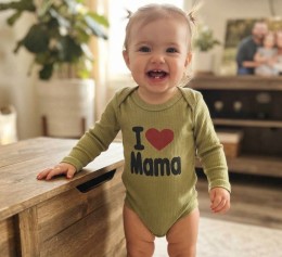 Боді Findik "I❤️mama" хакі, унісекс 3-6-9-12-18 місяців