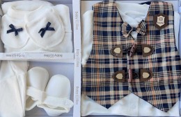 Комплект Baby Biss "Клеточка" коричневый(светльй), мальчик 0-3 месяцев