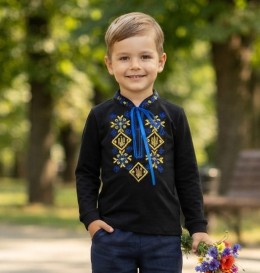 Вишиванка "Герб" чорна, хлопчик 5-6-7-8-9 років