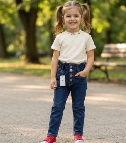Джинсы Kalp Kids "Пуговички" синие, девочка 8-9-10-11-12 лет