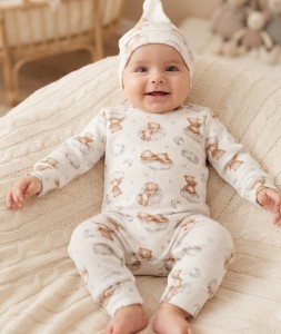 Чоловічок Mini love«Коричневий медведик» білий, унісекс 3-6-9-12 місяців