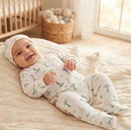 Человечек Mini love«Зеленая пальма» белый, унисекс 3-6-9-12 месяцев
