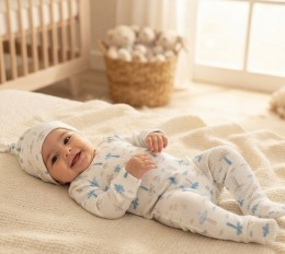 Человечек Mini love«Синяя пальма» белый, унисекс 3-6-9-12 месяцев