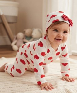 Человечек Mini love «Сердечки» белый, девочка 3-6-9-12 месяцев